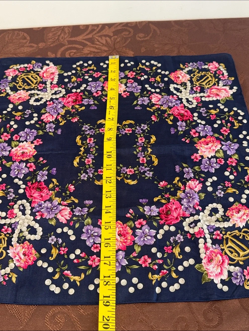 Christian Dior Navy Floral Handkerchief with Pink & Purple Blooms - Picture 5 of 6